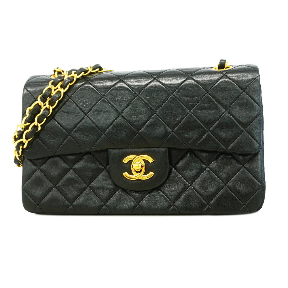 Chanel Matelassé Shoulder Bag, Double Flap, Chain, Lambskin, Black, Women's, ...